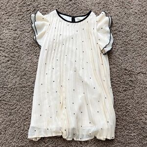 H&M Cream Polka Dot Pleated Flutter Sleeve Dress with Black Trim